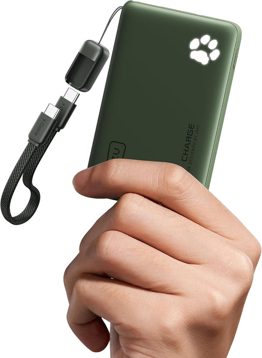 INIU 45W Fast Charging Portable Charger, Smaller 10000mAh Travel Power Bank | Flight-Safe, Detachable USB C Cable, Travel Essential, External Battery Phone Pack for iPhone 17 Samsung S26 iPad etc, Green