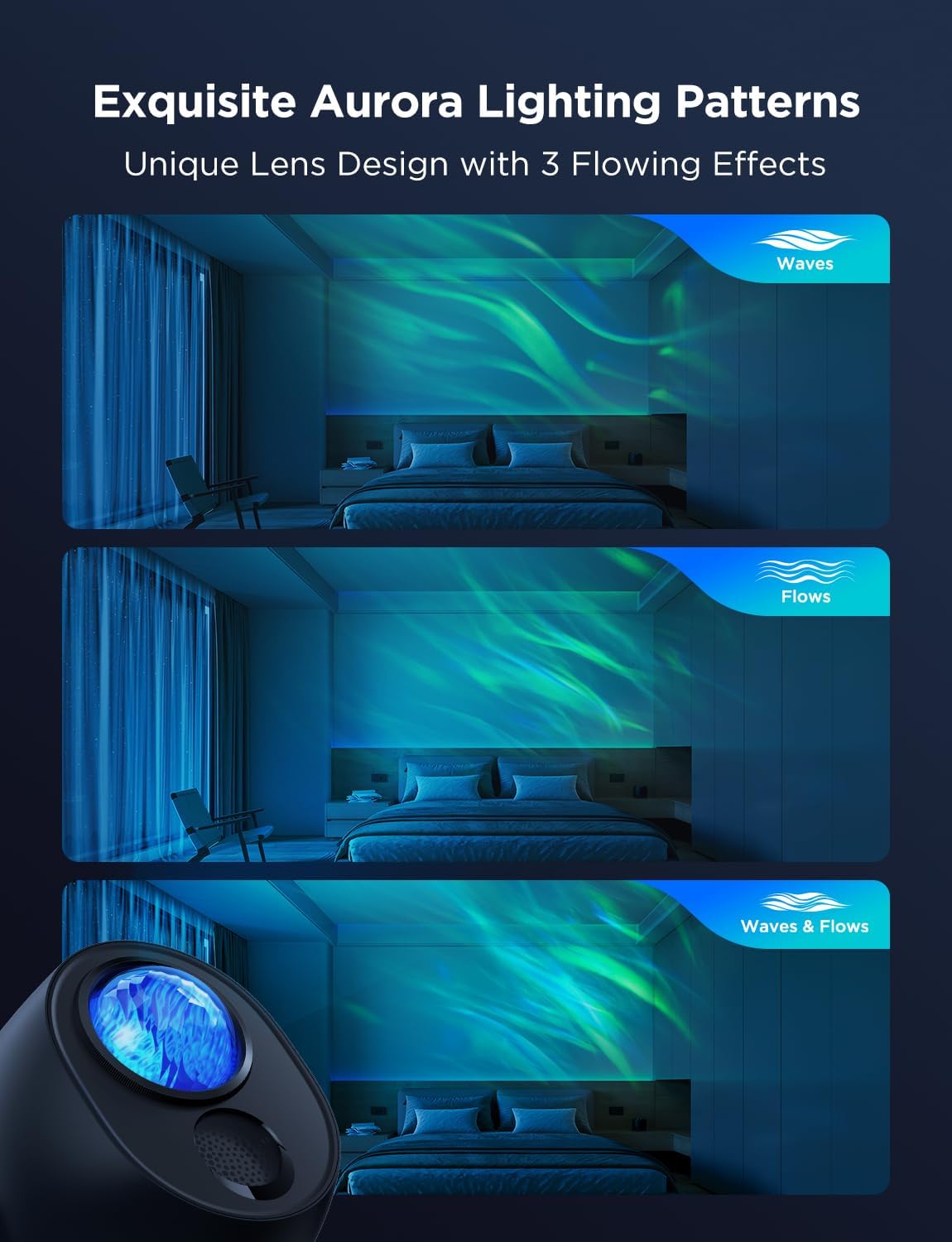 Govee Star Light Projector with 3 Aurora Flowing Effects | Works with Matter and Alexa, 52 Scene Modes, 18 White Noise Options, LED Night Light Projector for Bedroom, Without Plug