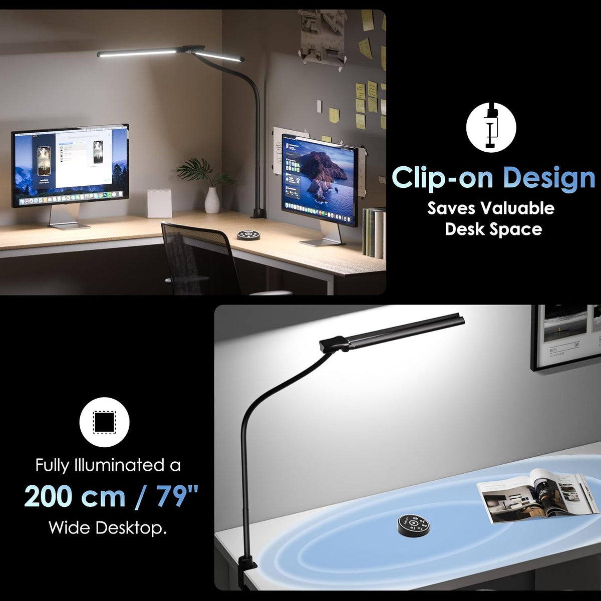 EYOCEAN Desk Lamp with Clamp, 31.5" LED Desk Lamp for Home Office, 24W Gesture Sensing Control Desk Light, Dimmable & Color Temperature, Eye-Caring Office Lamp, Brightest Architect Lamp for Screen