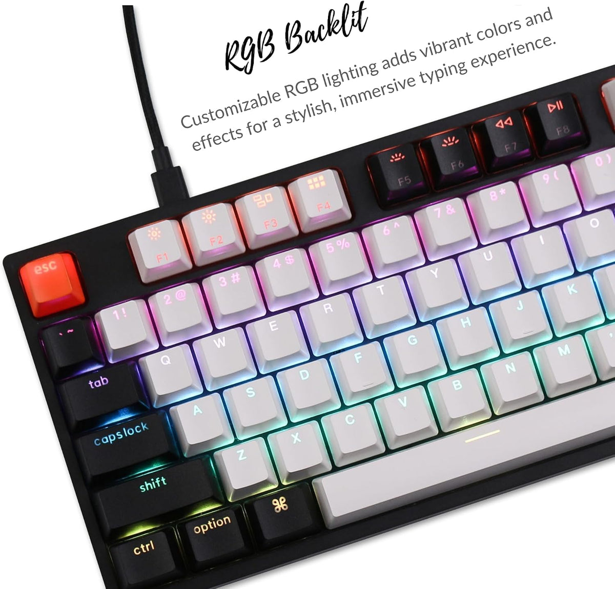 Keychron C1 TKL Mechanical Gaming Keyboard – Tactile Brown Switches, RGB Backlit Compact Wired Keyboard for Mac & Windows, White