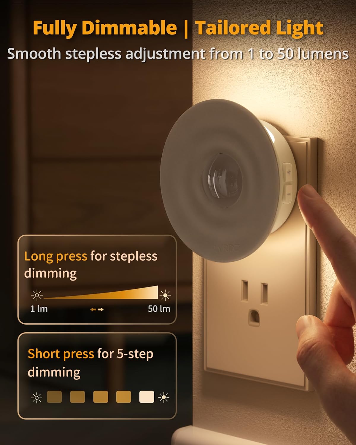 Plug-in LED Backlit Night Light with Motion & Dusk-to-Dawn Sensor, 2-Pack