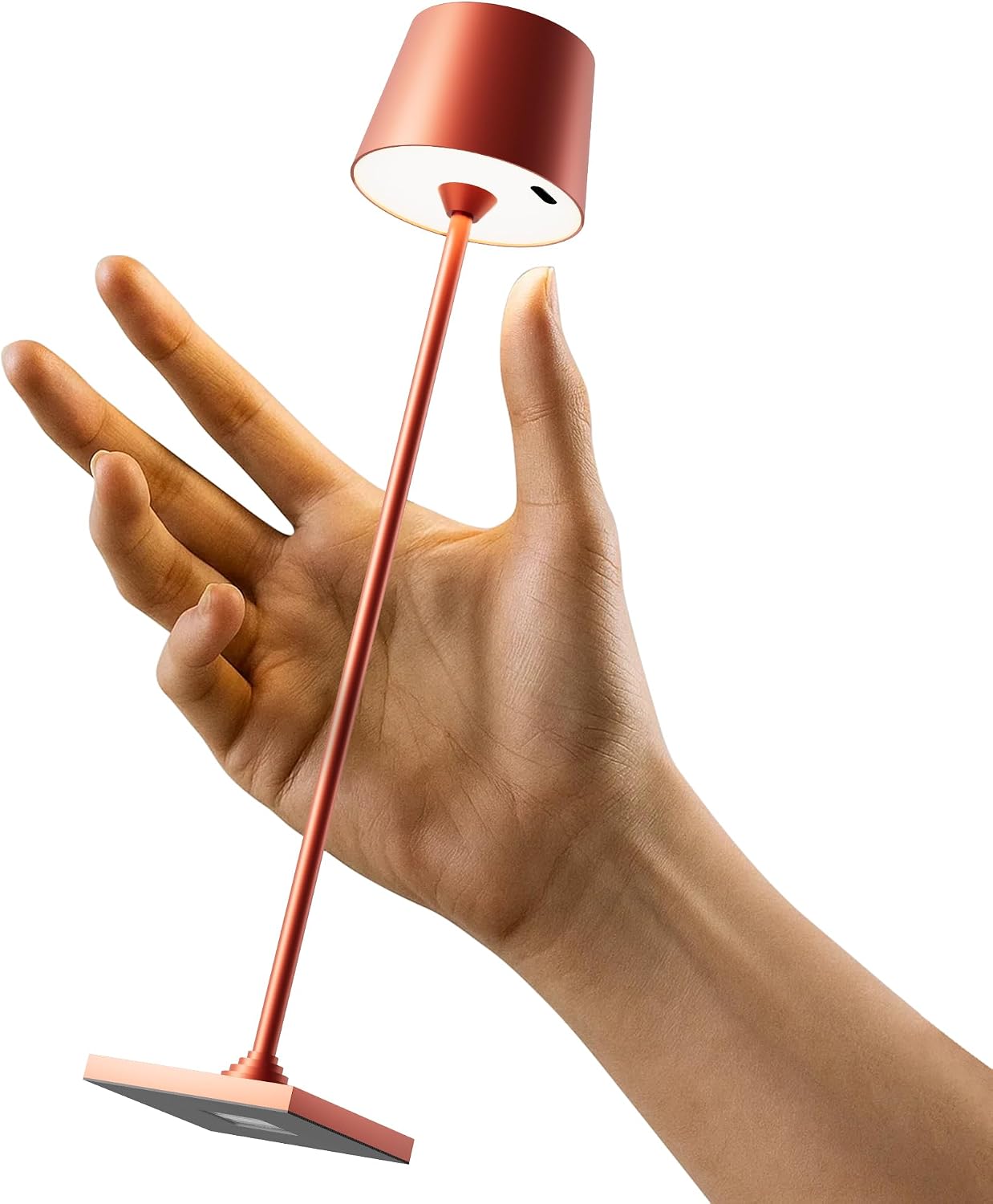 Timjorman Compact Cordless Table Lamp, Rechargeable LED Night Light, Dual Light Source (RGB Top & Warm Bottom), Touch Control & Timer, Metal Lamp for Bedroom & Kids Room (Red 1-Pack)