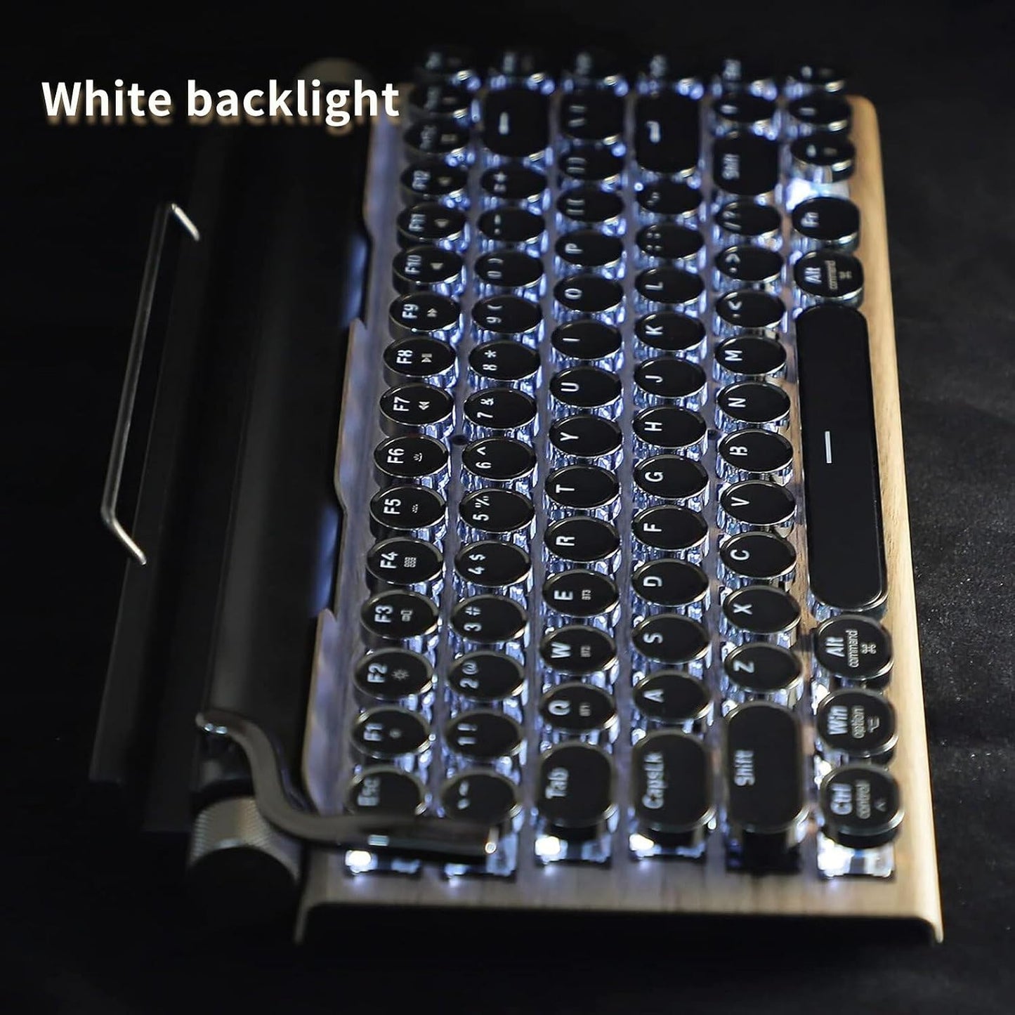 Adventurers Typewriter-Style Retro Mechanical Keyboard LED Backlight 83 Keys Bluetooth 5.0 Blue Axis Wood Color Panel Compatible with iOS/Android/Windows/Vista/Linux/Mac Office/Gaming, 12.8x6.6x1.6in