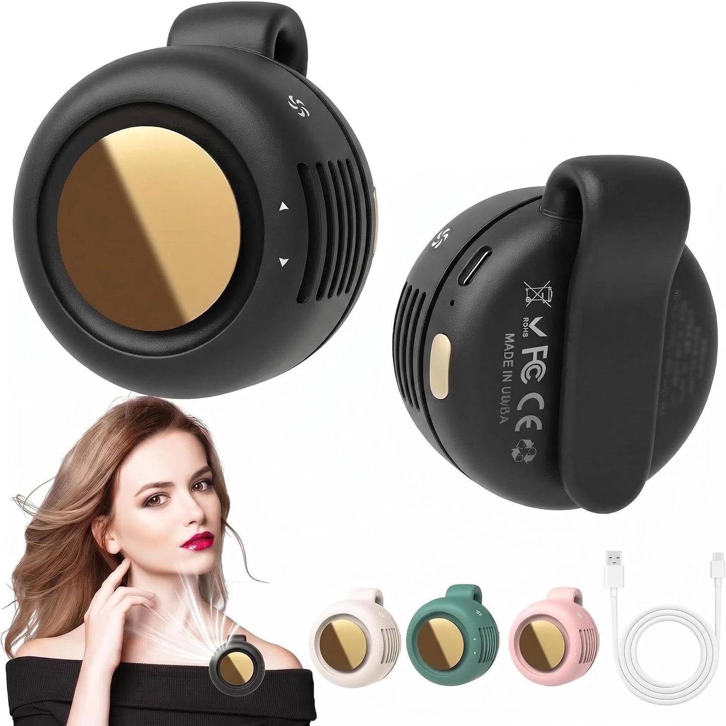 Portable Silent Mini Bladeless Fan Clip On, Small Fan Clip on for Shirt & Waist, Adjustable 3-Speed Suspended Whirlwind Fans, For Outdoor & Travel & Office, Travel Accessories, Gift (Black)