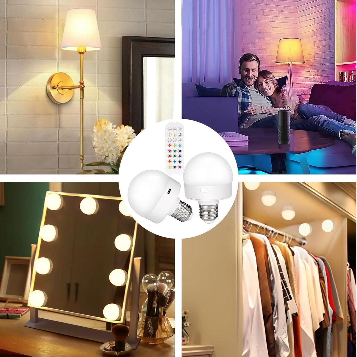 Yochoice Rechargeable Battery Operated Light Bulb with Remote, 2-Pack