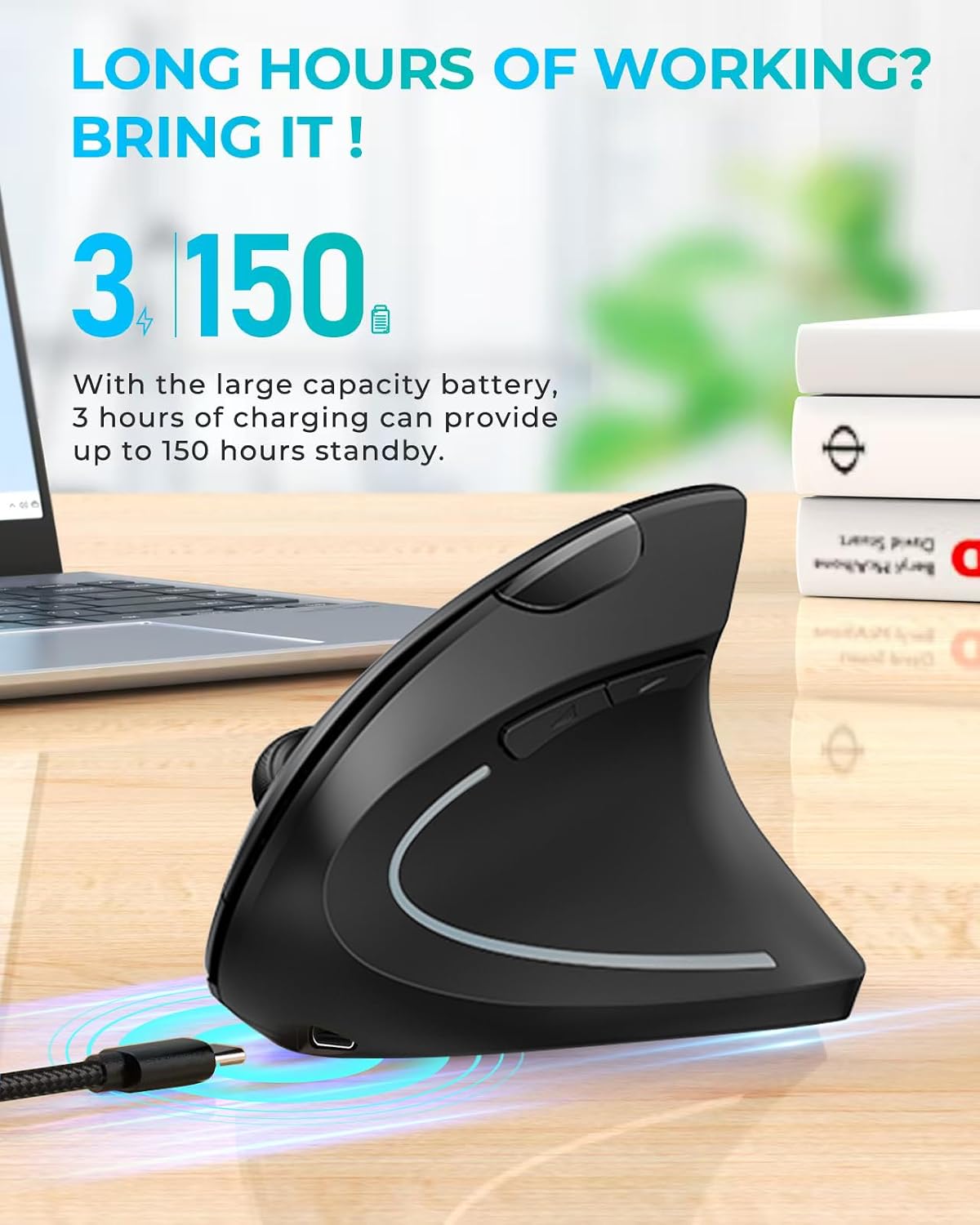 Lekvey Ergonomic Mouse, Rechargeable 2.4G USB Vertical Wireless Mouse