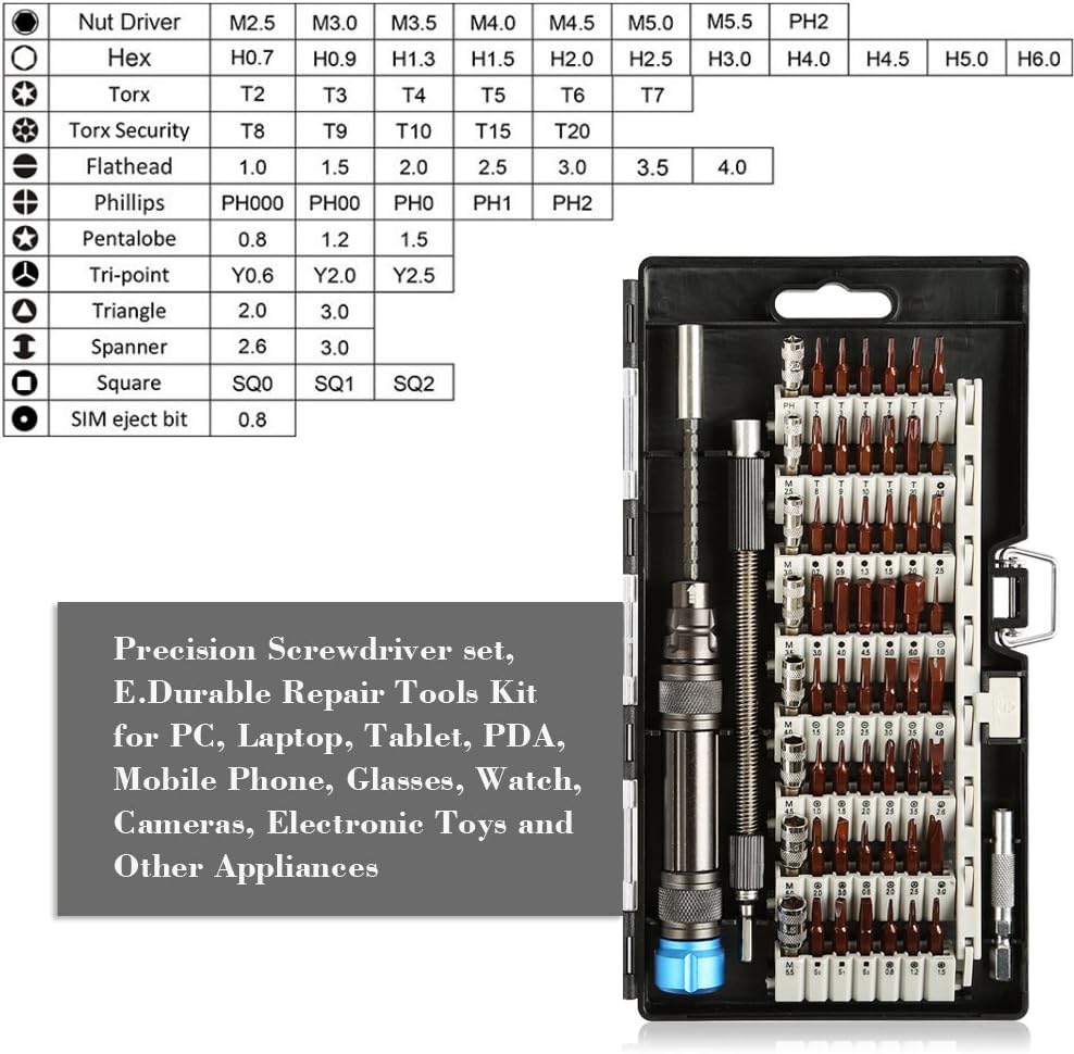 Screwdriver Set, 60 in 1 Precision Magnetic Driver Bits Professional Electronics Repair Tool Kit, Flexible Shaft, S2 Steel, for iPhone Smartphone Video Game Console