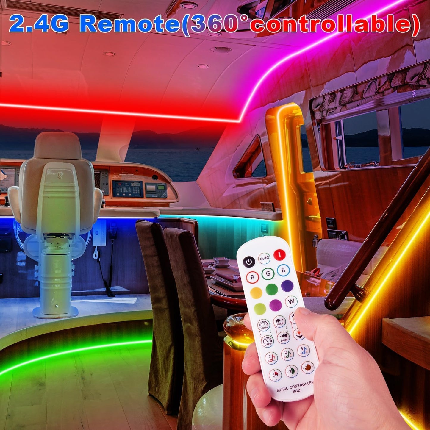 50FT Boat Lights LED Waterproof, 12V Marine Light Strip for Boat, RGB Marine LED Strip 12V with App &amp; Remote for Pontoon Interior and Exterior, Night Fishing Lighting for Jon, Yacht, Kayak, Deck