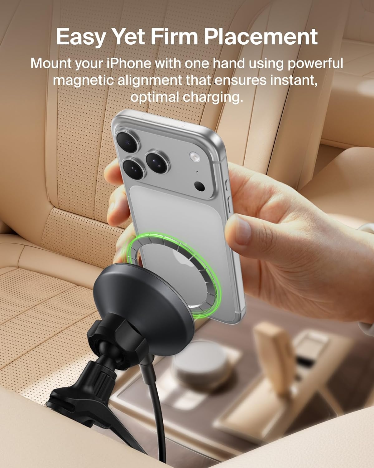 Belkin Qi2 15W Magnetic Wireless Vent Mount, Fast Charging Car Charger | MagSafe Compatible, iPhone 15/16/17, Samsung Galaxy S26, AirPods, iPads, MacBook, Chromebook, Car Phone Charger