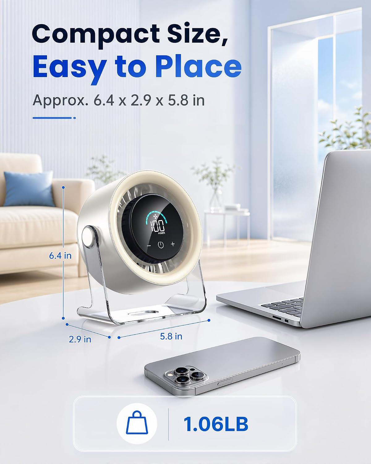 Cordless Wall Mounted Fan, Small Rechargeable Wall Fan for Bedroom and Kitchen, 100 Speeds Quiet Fan with Digital Display, 120° Tilt 2-in-1 Portable Desk Fan for Bunk Bed(White)