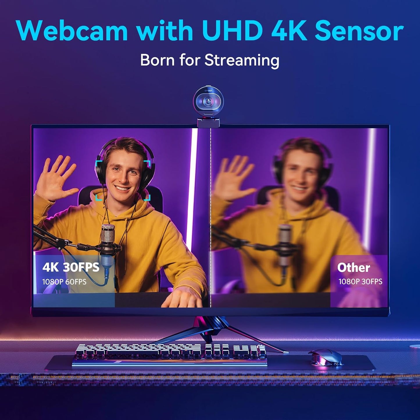 EMEET S600 4K Webcam for Streaming, Sony 1/2.55'' Sensor, PDAF Autofocus | 1080P@60FPS, 2 Noise Reduction Mics, Built-in Privacy Cover, 73° FOV, Streaming Camera for Live Commerce/Gaming/Beauty