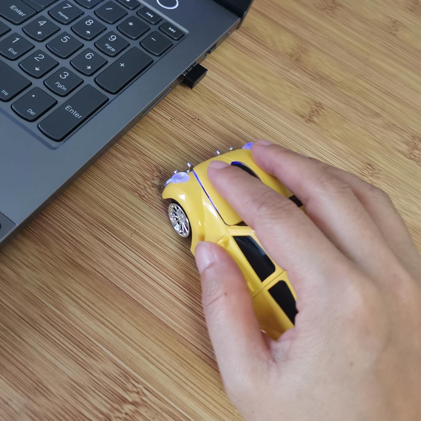Car Mouse for Computer, Cool and Cute Car-Shaped Mouse, Wireless 2.4Ghz Optical Mice for Laptop PC Mac (Yellow)