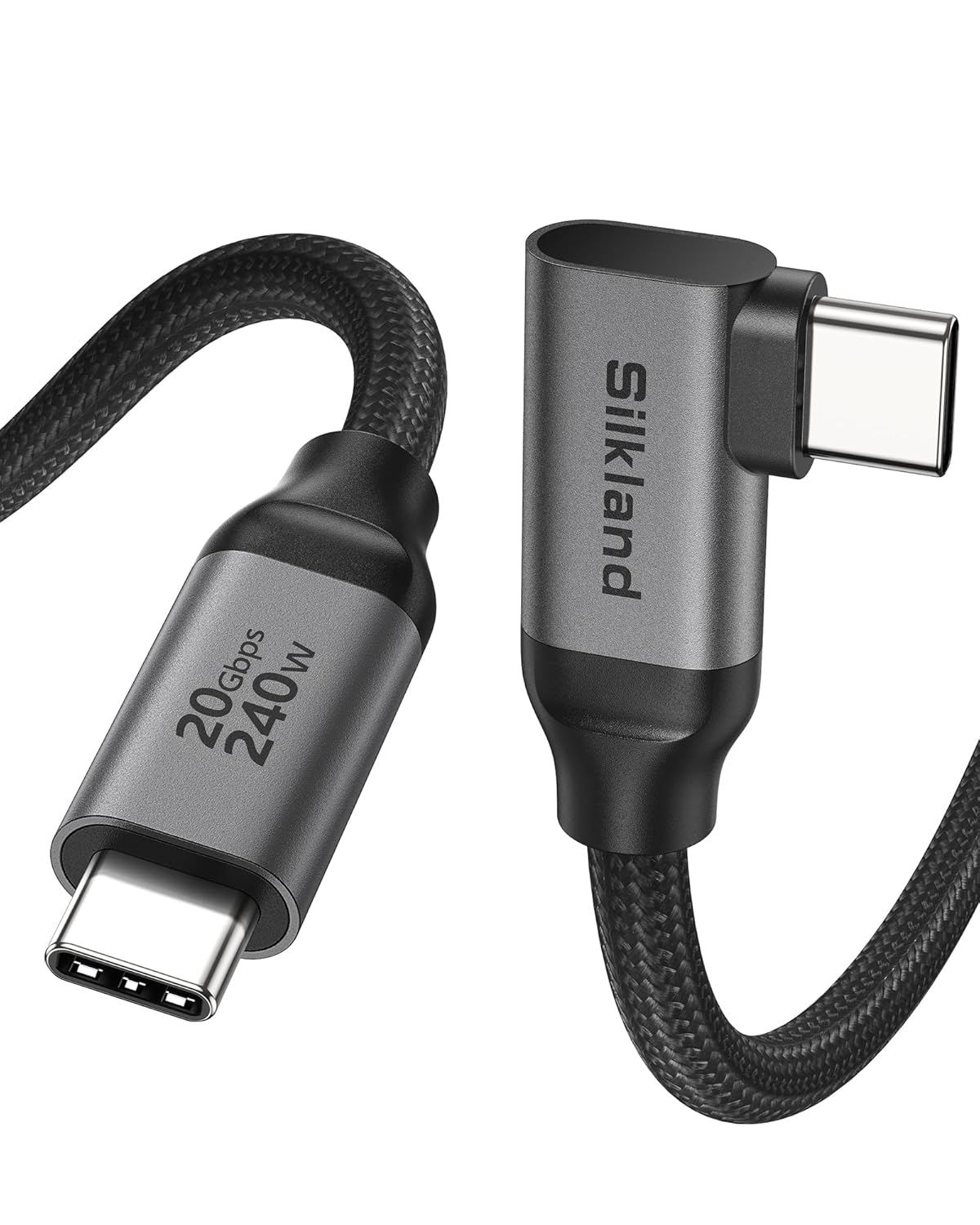 Silkland USB C Monitor Cable Right Angle 5FT, 8K@30Hz 5K/4K@60Hz Display, 20Gbps Data Transfer, 90 Degree USB C 3.2 Gen 2x2 Video Cable, 240W Charging for iPhone 17, MacBook, Portable Monitor, Carplay
