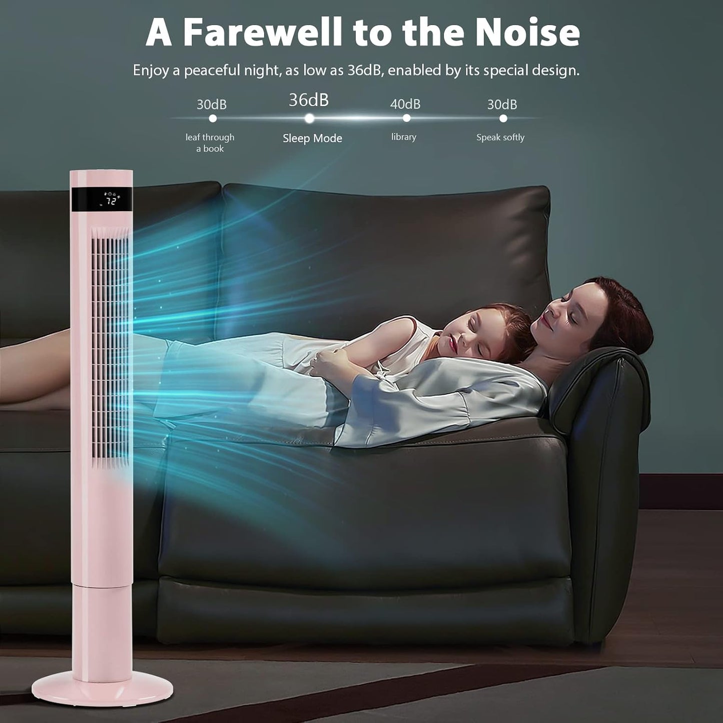 Antarctic Star Tower Fan Portable Electric Oscillating Fan (43 inch, Pink) | Quiet Cooling Remote Control Standing Bladeless Floor Fans 3 Speeds Wind Modes Timer for Bedroom Office