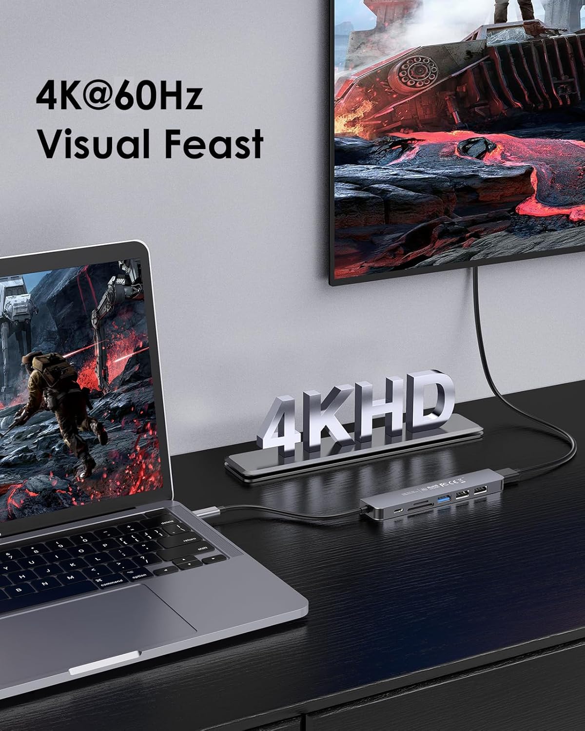LENTION 7-in-1 USB C Hub, 4K@60Hz HDMI, 100W PD, Card Reader, USB 3.0 & 2.0 | Plug and Play, Stable Driver 3.0 Certified, for macOS, iOS/iPadOS, Windows & ChromeOS (CB-CE18, Space Gray)