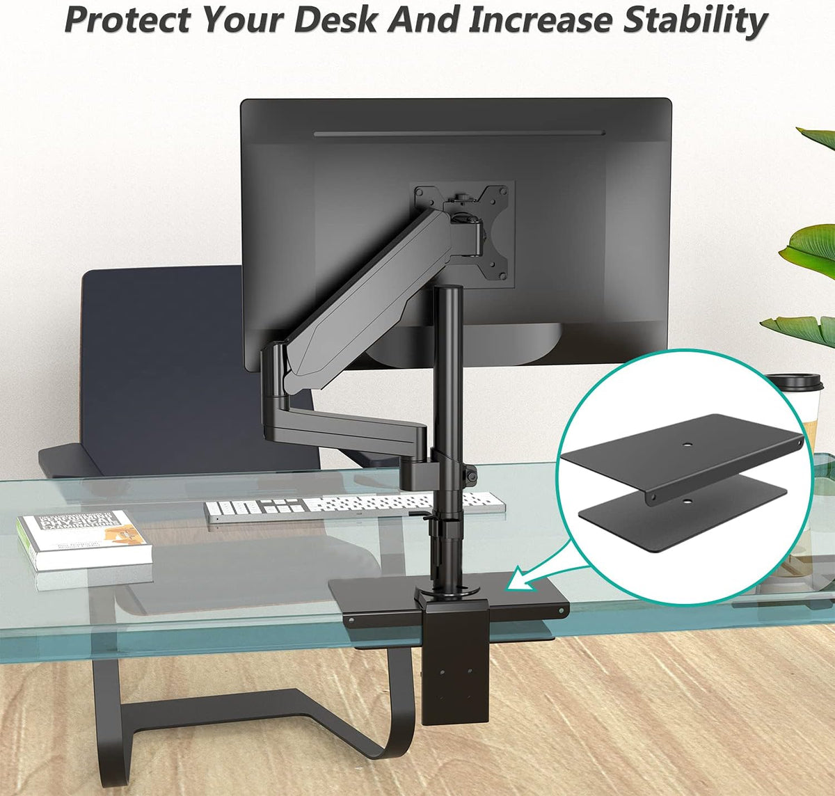 WALI Monitor Mount Reinforcement Plate for Thin, Glass, and Other Fragile Table Tops, with Most Monitor Bracket Grommet C Clamp Installation (CGRP-B), Black