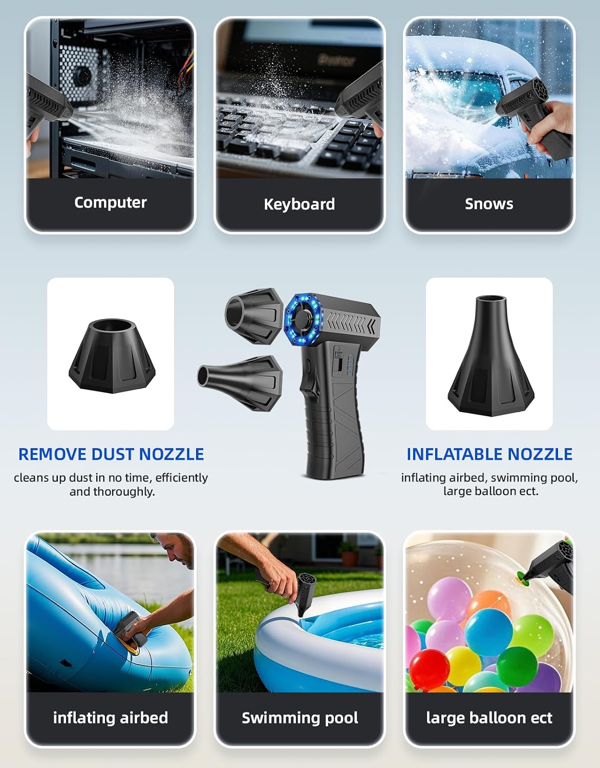 Compressed Air Duster - 300000RPM Super Power Electric Air Duster | Variable Speed Compressed Air, 8000mAh Battery Canned Air, Mini Cordless Air Blower for Home/Keybaord/PC/Computer/Car