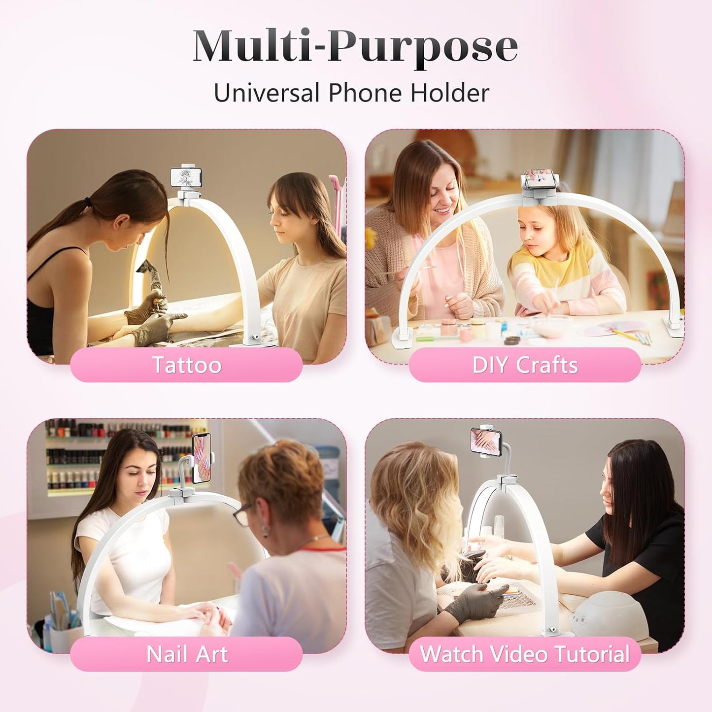 Yokilly Half Moon Light for Nail Desk: 29" Foldable Nail Light for Desk | Arch Nail Tech Light with Phone Holder for Beginner - 3 Color Modes & 10 Brightness for Manicure Salon-White