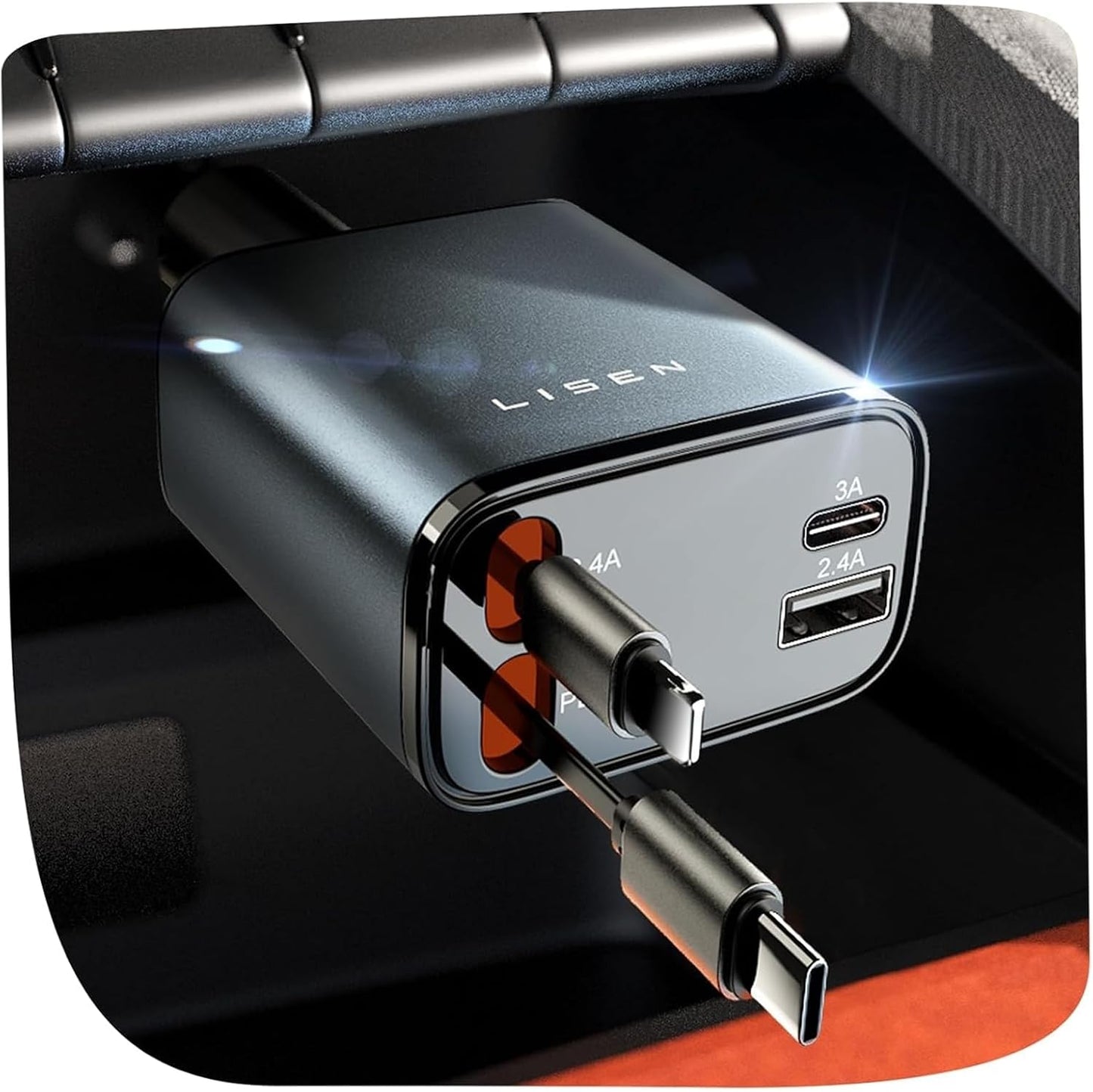LISEN Retractable Car Charger, 84W Car Charger USB C Fast Charge, 4 in 1 | Cigarette Lighter Adapter, Car Accessories, Birthday Gifts for Men Women Dad Mom Husband, for iPhone 17 16 15 14 13 12 X