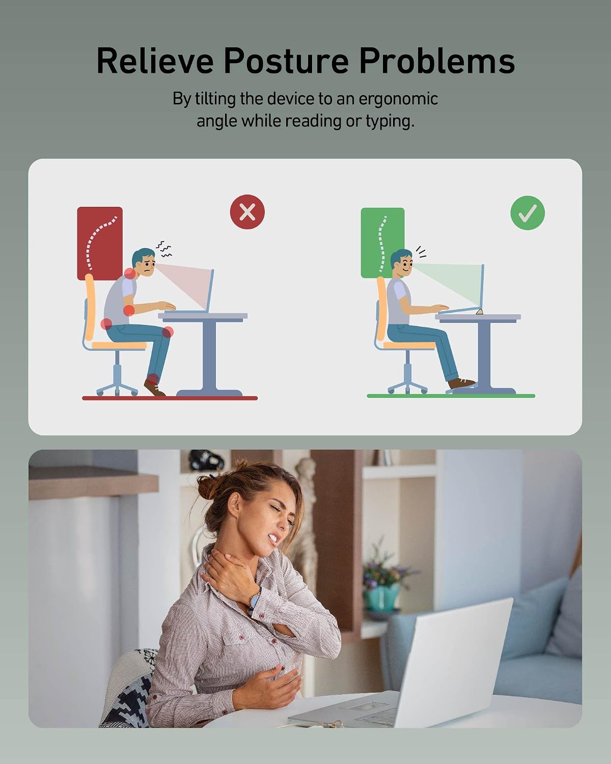 ergounion 3 in 1 Silicone Laptop Stand, Keyboard Riser for Ergonomic Typing/Reading, Portable Laptop Cooling Stand, for Home Office School and Travel, Oval Base, Macaron Green