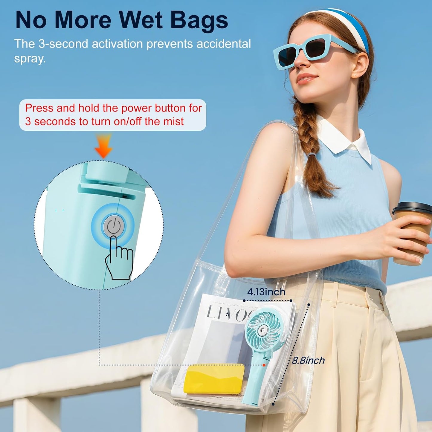 HandFan Upgraded Portable Handheld Misting Fan, Rechargeable Personal Mister Fan, Spray Water Mist Fans, Foldable Electric Mini Cooling Fans for Beach Travel Disney Makeup(Light Blue)