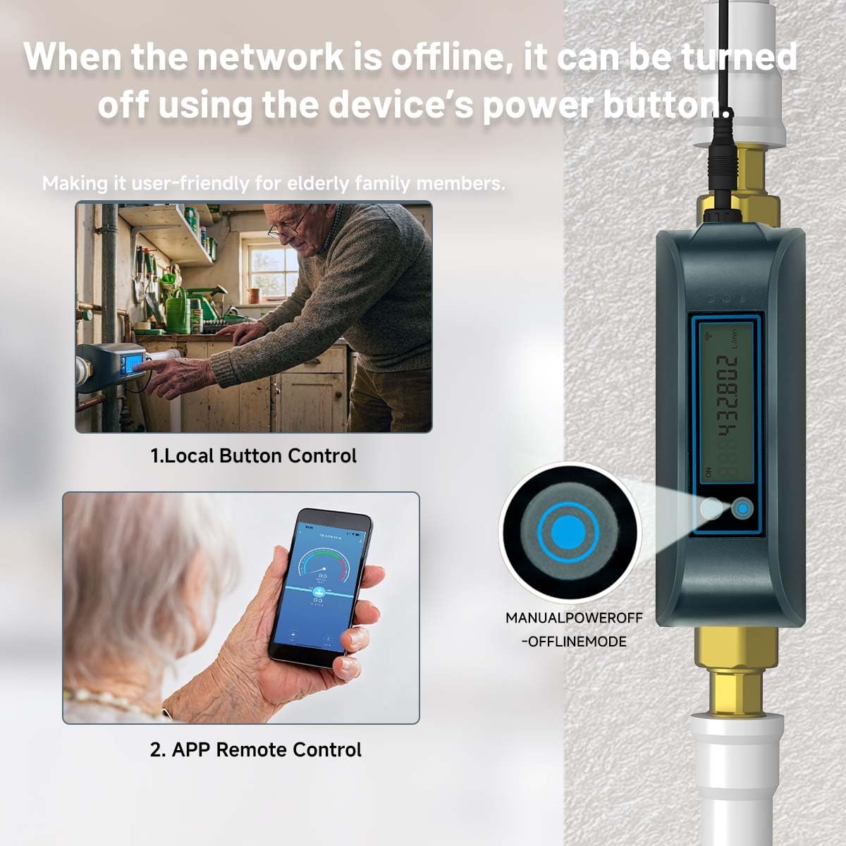 Smart Water Valve, 0.1gal/min Water Flow Monitor Alarm, GreenVation Water Flow Meter, Water Shut Off Valve for Home, WiFi Connected, Water Usage Reports