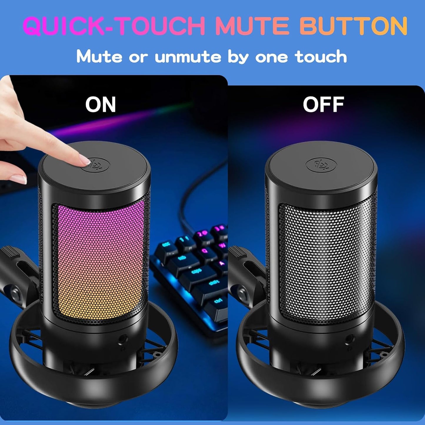 KingSom Gaming USB Microphone,Noise-Canceling Condenser Mic with Boom Arm | Podcast Microphones RGB Computer Mic,Streaming Microphone with Pop Filter, Mute Button,Gain for Recording,Discord,YouTube