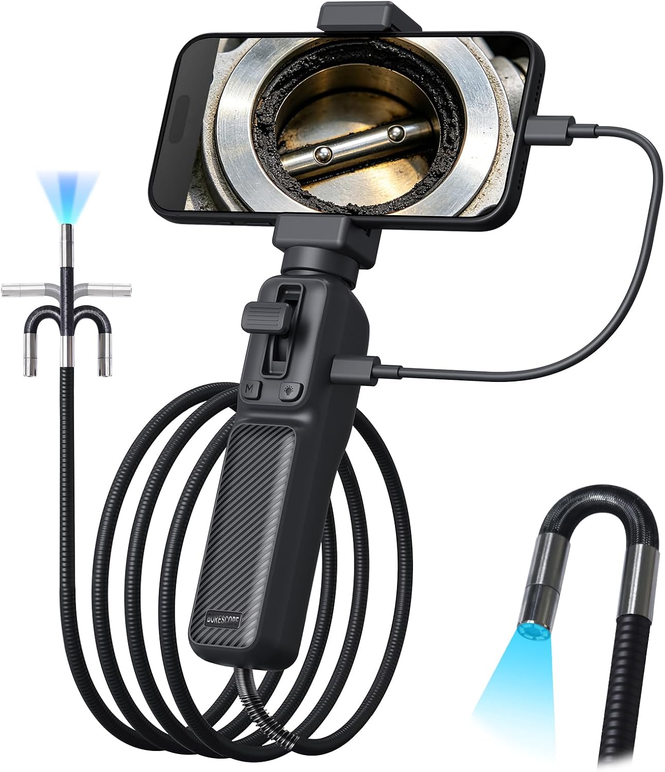 Endoscope Camera with Two-Way Articulation, USB-C & Lightning Borescope, 6 Adjustable LED Lights, 6mm Camera for Plumbing, Automotive & Home Inspection, Compatible with iPhone & Android