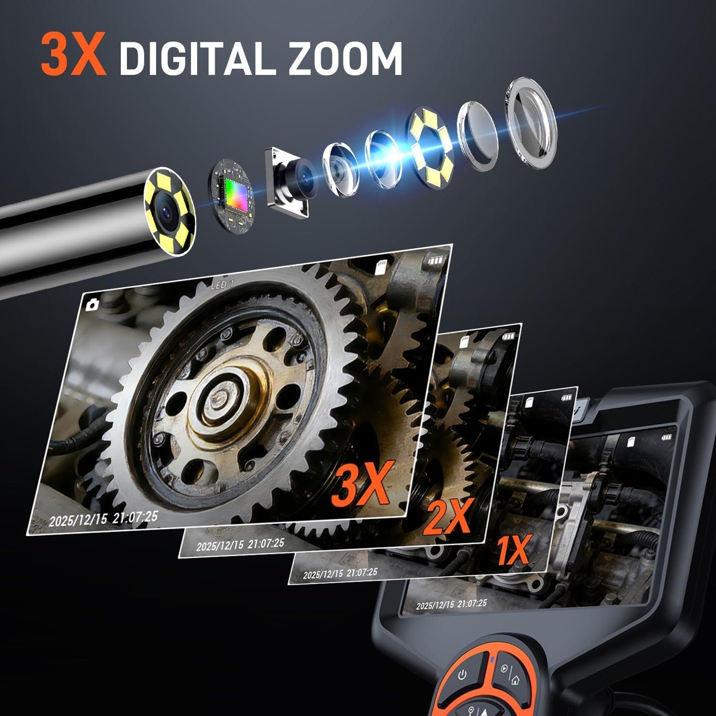 3.9mm Borescope Camera with Light, 5" Industrial Endoscope Camera | 3.9mm Ultra-Thin Probe, 5FT Semi-Rigid Snake, Built-In LED Flashlight for Engine, Automotive, Aircraft, Wall, Pipe Inspection