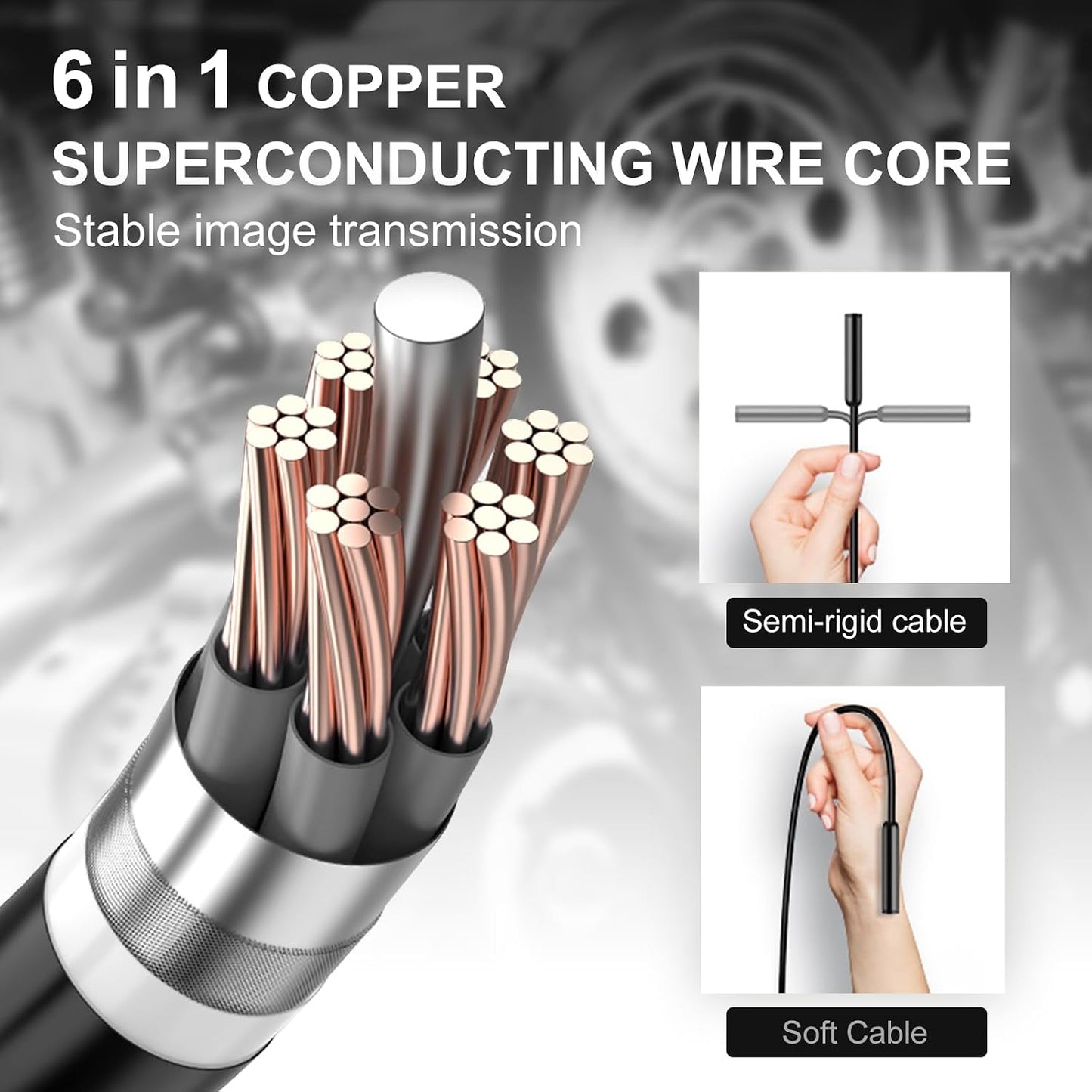 1920P HD Dual Lens Endoscope Camera Semi-Rigid Snake Cable IP67 Waterproof 8LED Lights Dimmable HD Industrial Pipeline Inspection Probe Compatible with Smartphones Endoscope Camera (9.9ft)