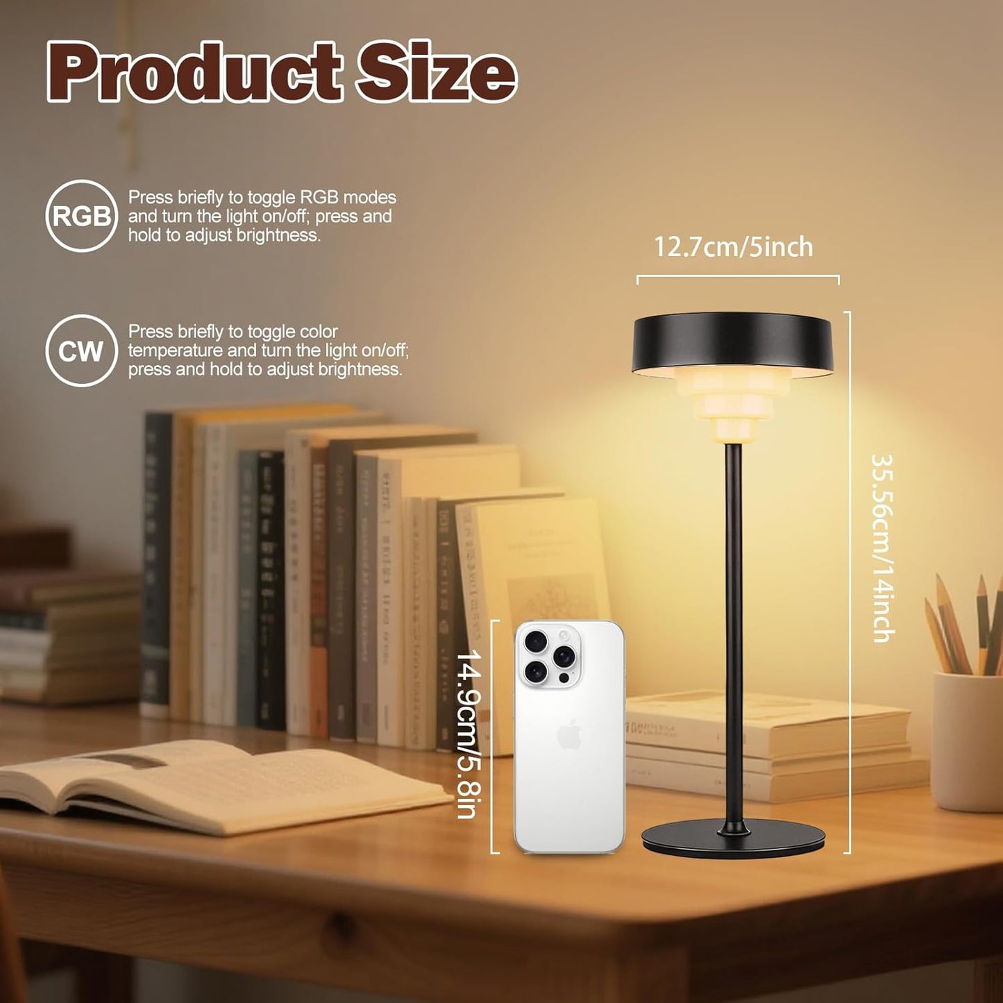 Embar Puzzle lamp with Portable RGB stepless dimming,5400mAh Battery Operated Lamps, Battery Level Display, LED Memory Function, Suitable for Restaurant, Bedroom, Cafe, and Home