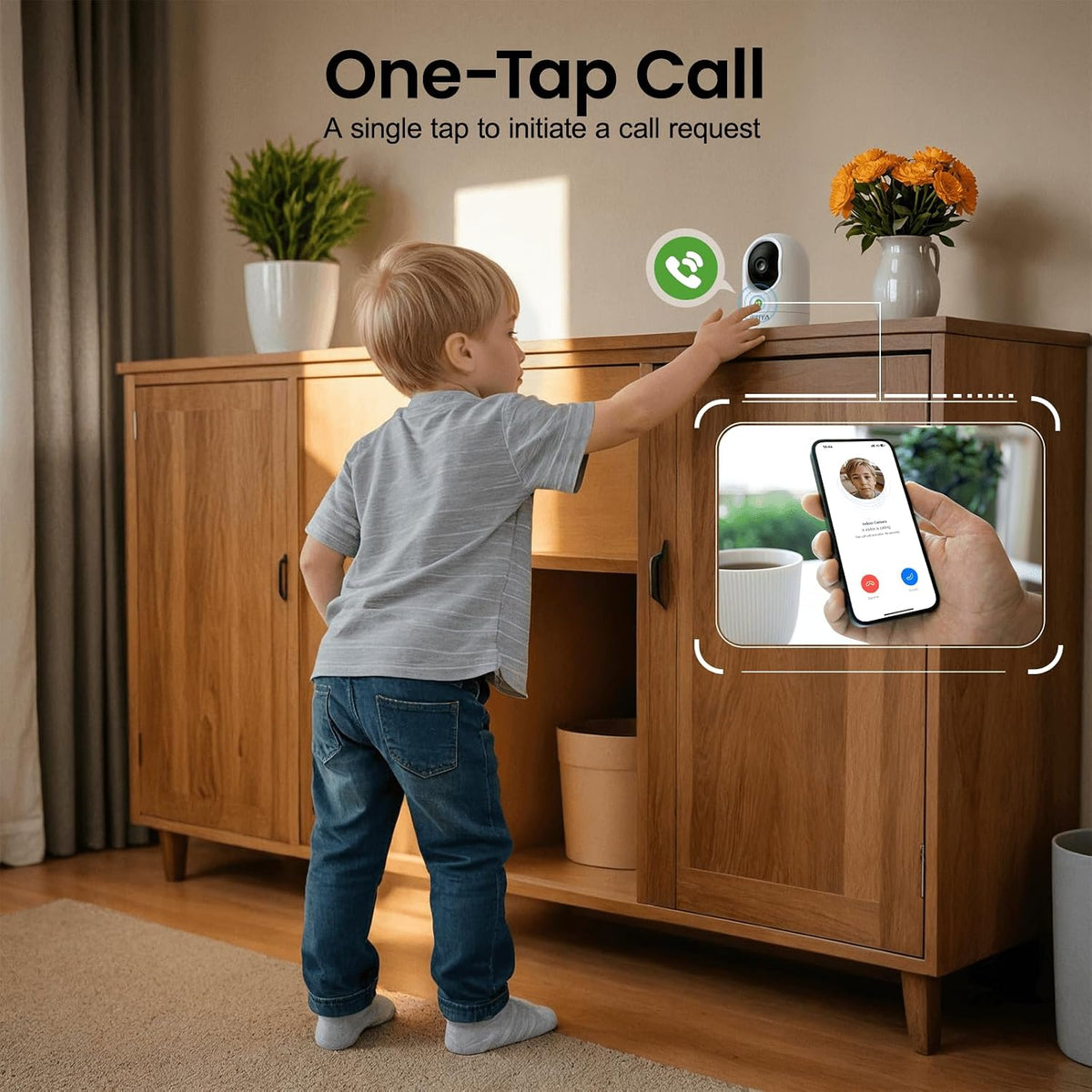 INFIYA 2K Indoor Camera-One-Touch Call Baby/Elderly Monitor Pet Camera 360° PTZ & Intelligent Tracking for Home Security, Compatible with Alexa/Google Home(2.4GHz WiFi Only) - K7 2P