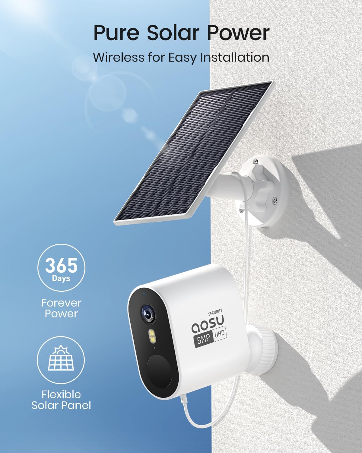 aosu 3K/5MP Solar Security Cameras Wireless Outdoor System, 2-Cam-Kit