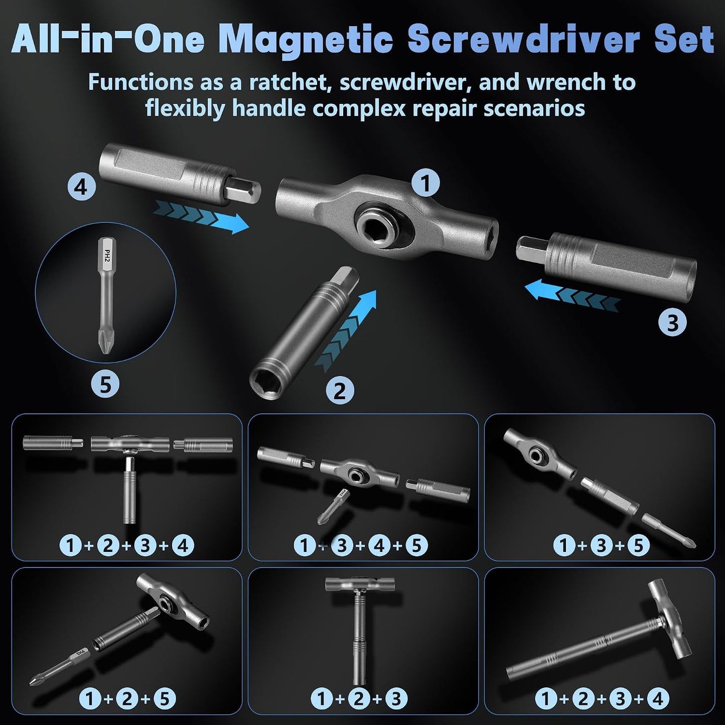 52 in 1 Magnetic Screwdriver Set with Ratcheting Handle | Professional Repair Tool Kit for Electronics, Furniture, Bicycles & DIY Projects
