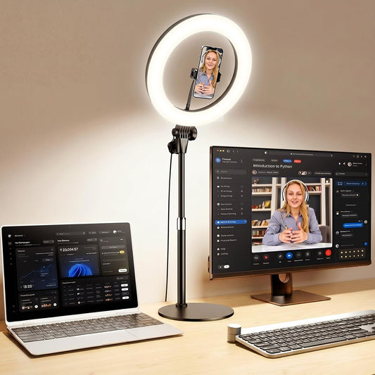 Desk Ring Light with Stand for Computer, Desk Light for Video Recording | 10.5" Video Conference Lighting, Adjustable Circle Light with Phone Holder for Zoom Meeting Video Call Podcast Stream Webcam
