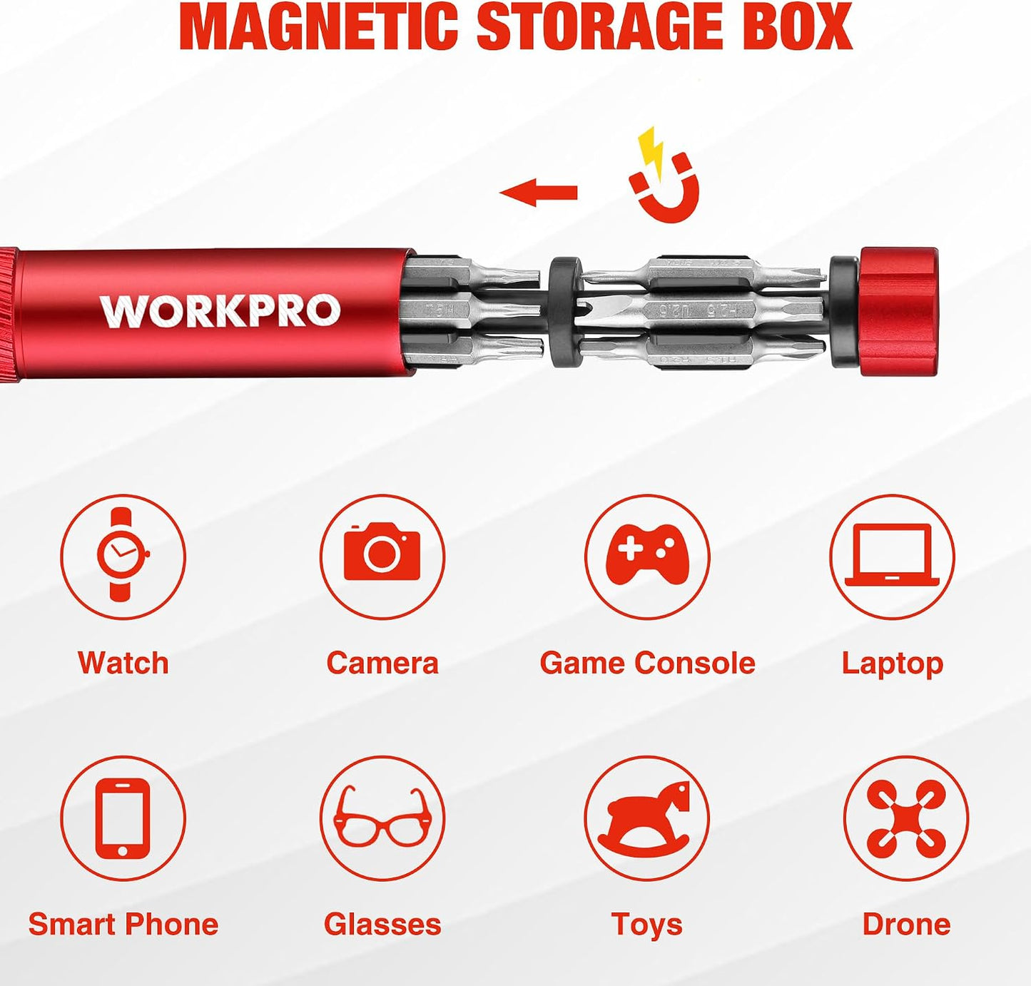 WORKPRO 24 in 1 Multi Bit Mini Screwdriver Set Magnetic, Red | Manual Pen Screwdrivers, Tough S2 Steel Small Screwdriver Bits for Eyeglass, Watch, Laptop, Phone, Jewelry and Electronic