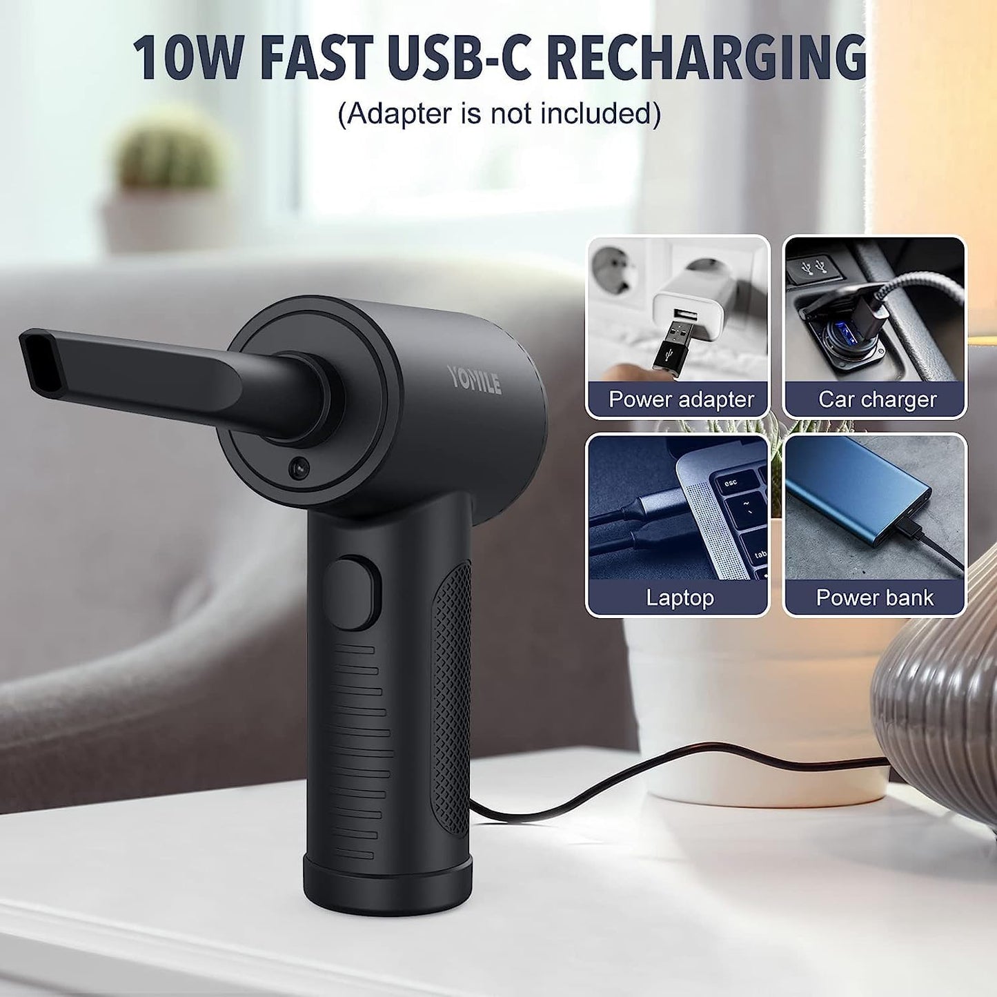 Compressed air Duster, Yomile 2 in 1 120000RPM Cordless Air Duster with 7600mAh Battery Dust Blower for Keyboard Cleaner,Rechargeable Air Blower