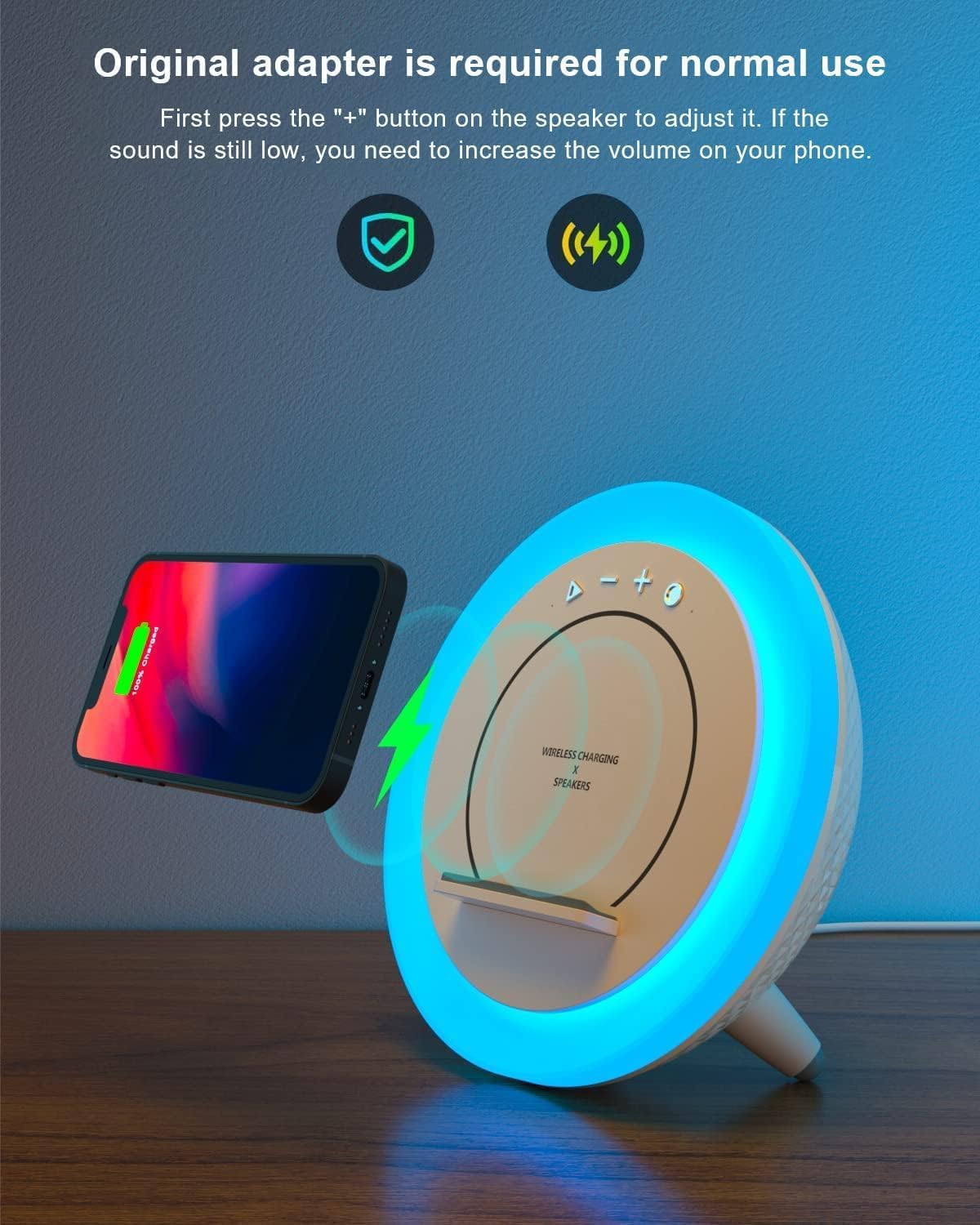 SIDVAR Bluetooth Speaker Night Lightsr,Wireless Charging Modern Speaker,Best Teenage Birthday Gift Ideas Tween Girls Gifts (Battery 15W)