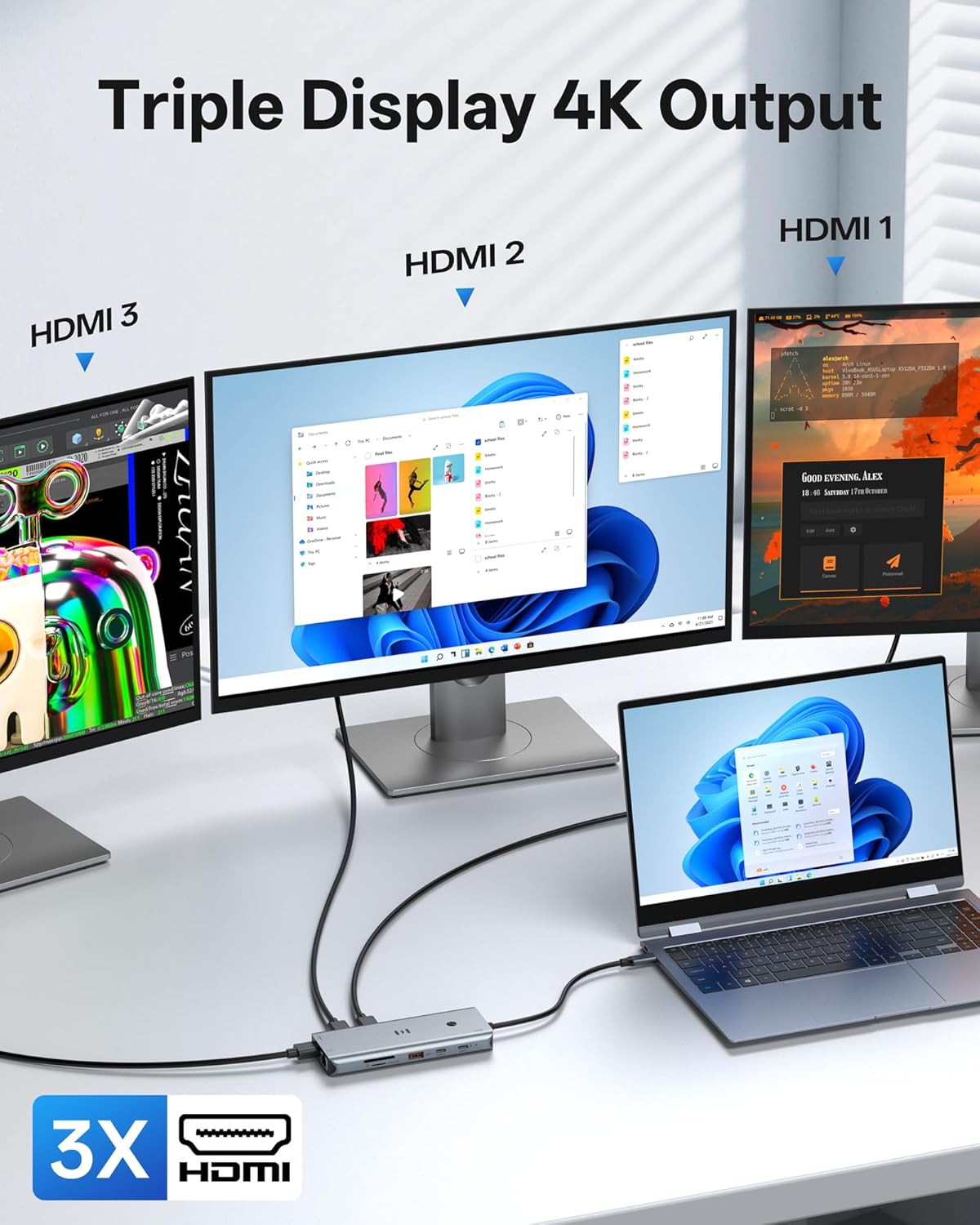 Selore USB C Docking Station 3 Monitors 3 HDMI 13-in-1 Laptop Hub | Triple HDMI, 10Gbps USB A/C 3.1, 100W PD Charging, Gigabit Ethernet, SD/microSD Reader for Windows Laptops Dell/HP/Lenovo