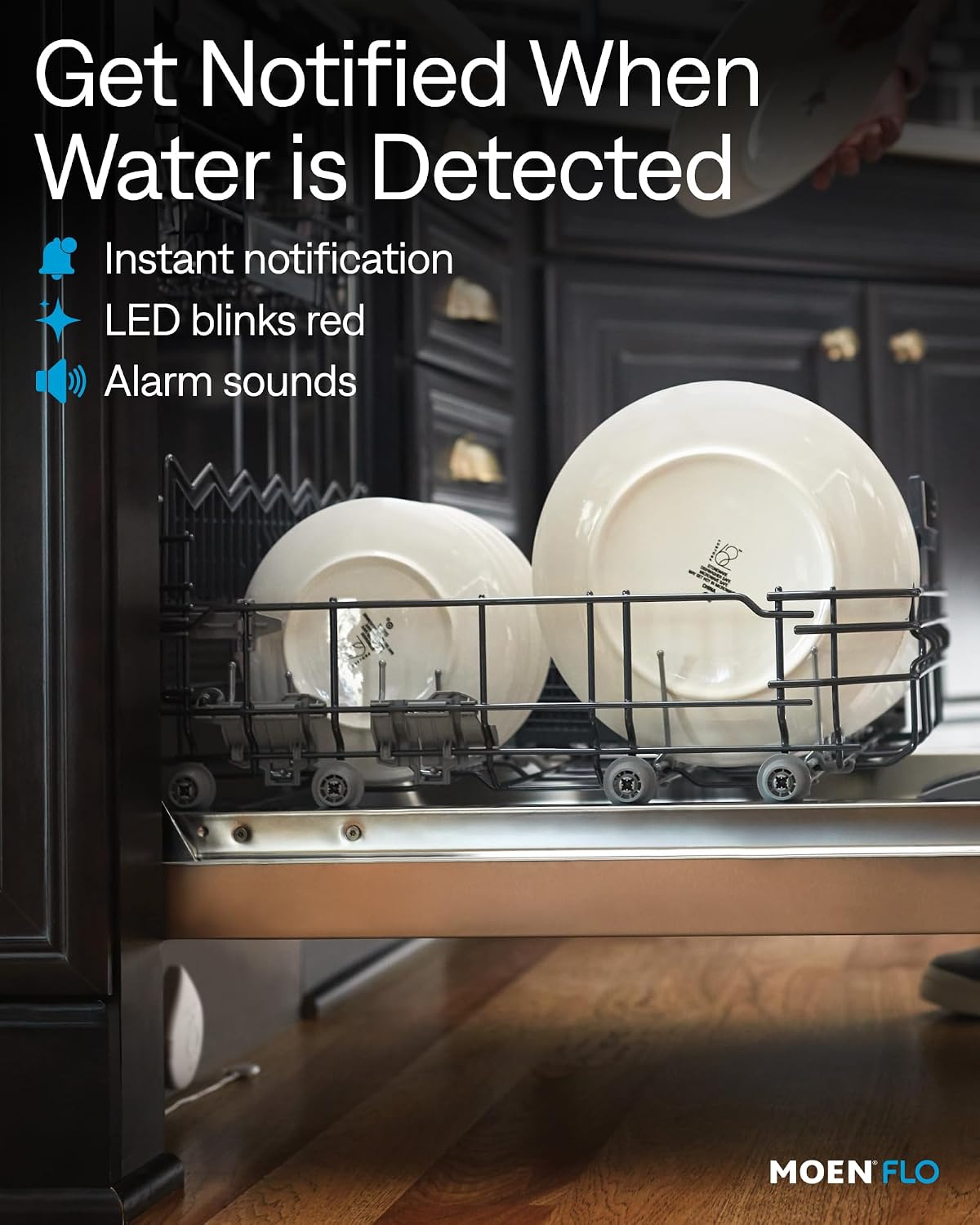 Moen White Flo Smart Water Leak Detector, Water Sensor Alarm for Home, 3-Pack, 920-005