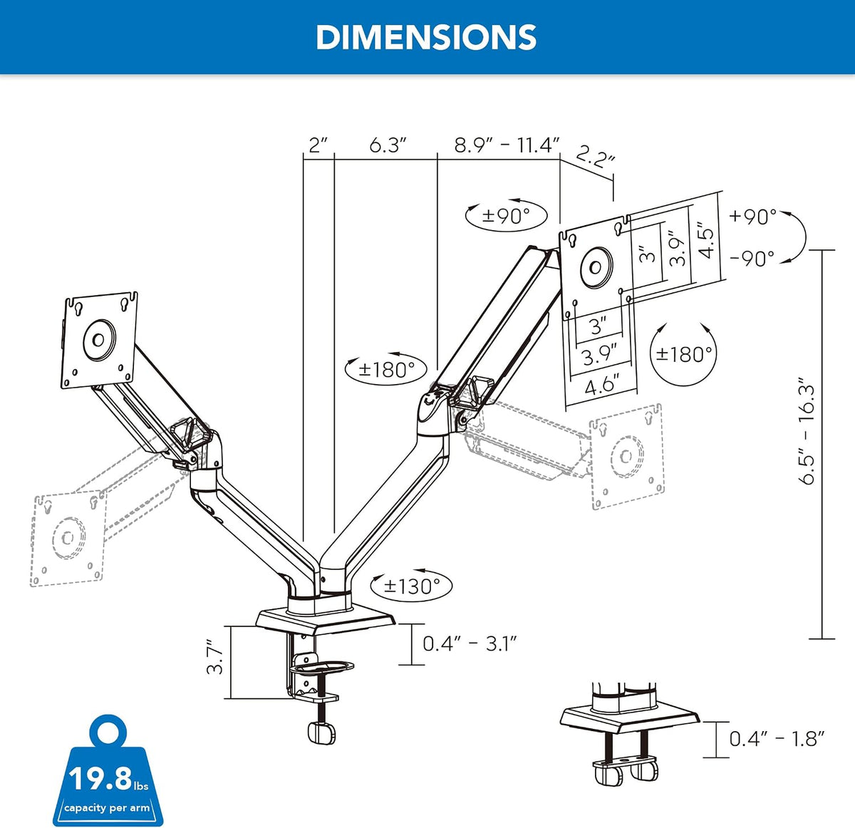 Mount-It! Dual Monitor Mount, 17-32", 19.8 lbs Each