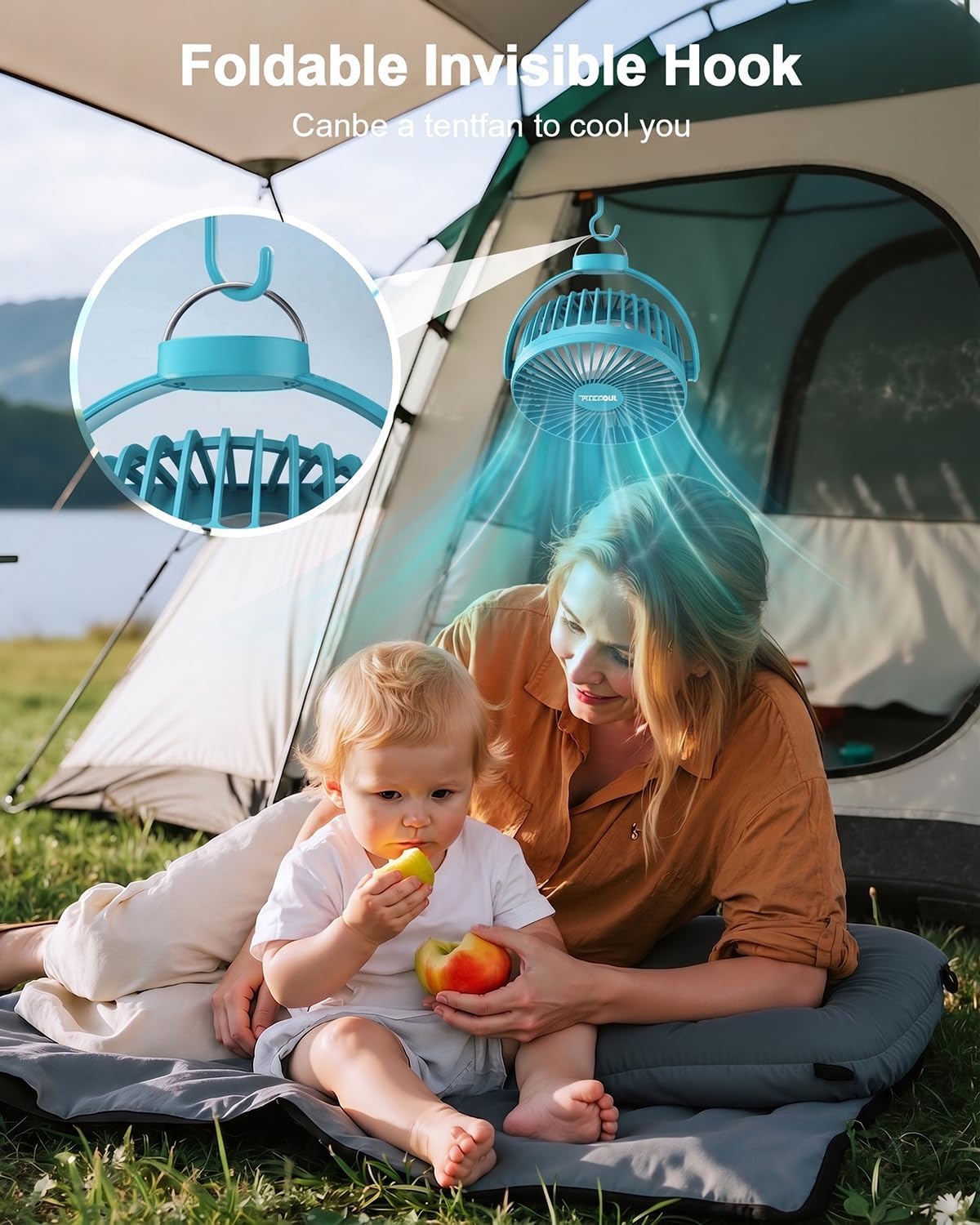 FRIZCOL Portable Stroller Fan, Use As Power Bank, 65H 12000mAh Battery Operated Fan Flexible Tripod Baby Car Seat Fans with Timming, Personal Mini Handheld/Desk/Small Clip On Fans For Stroller