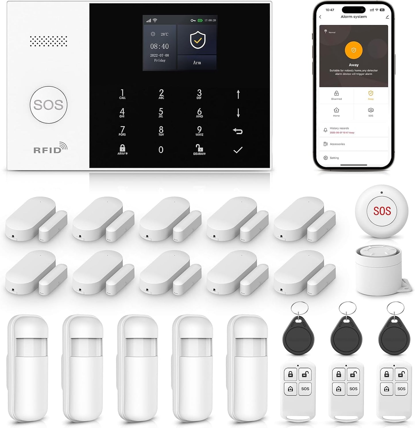 LWOHSI Wireless Alarm System,DIY 4G/WiFi Home Security Systems,Phone APP Alert,Door/Window and Motion Sensors,120 dB Siren,SOS Emergency Button,Compatible with Alexa and Google,No Contract Fee