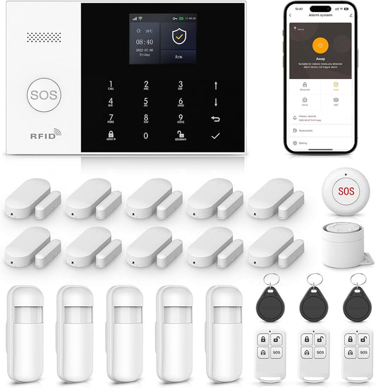 LWOHSI Wireless Alarm System,DIY 4G/WiFi Home Security Systems,Phone APP Alert,Door/Window and Motion Sensors,120 dB Siren,SOS Emergency Button,Compatible with Alexa and Google,No Contract Fee