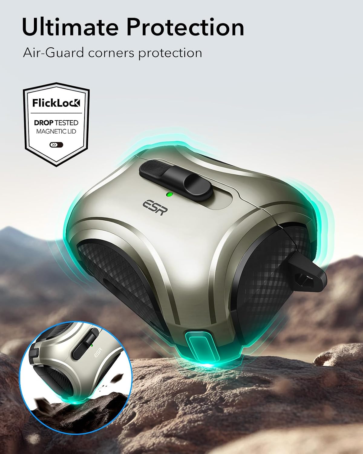 ESR for AirPods Pro Case (2023/2022/2019, 2nd/1st Gen), Compatible with AirPods Pro 2nd Generation (USB-C/Lightning Cable), Effortless MagSafe, Drop-Proof Lock, Easy Open, Cyber Series, Titanium | 2023