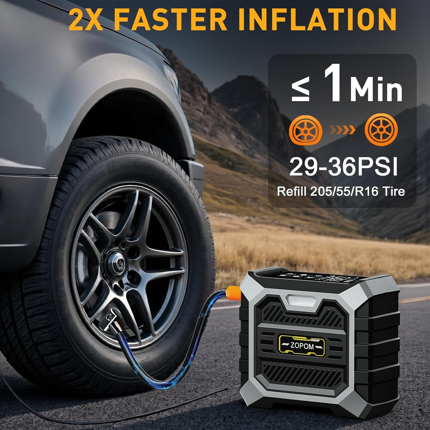 ZOPOM Tire Inflator Portable Air Compressor DC 12V Air Compressor Portable with Digital Pressure Gauge Air Pump for Car Tires - Car Accessories Bike, Motor