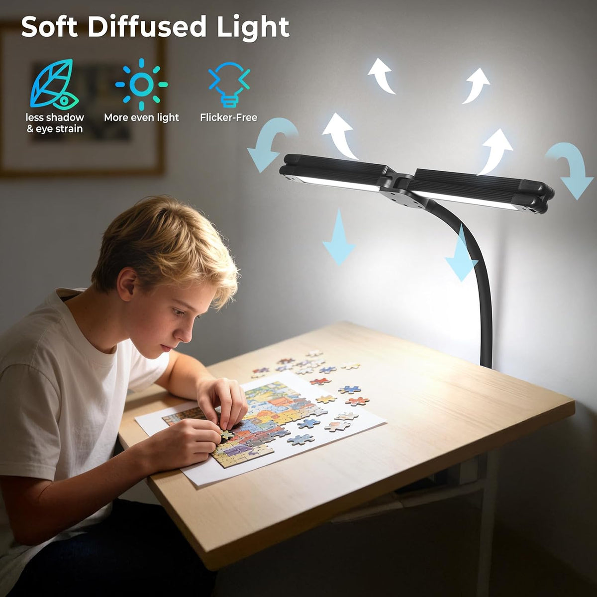 LED Floor Lamp with 4 Light Bars, 24W/3000LM Ultra Bright Wide Reading Lamp