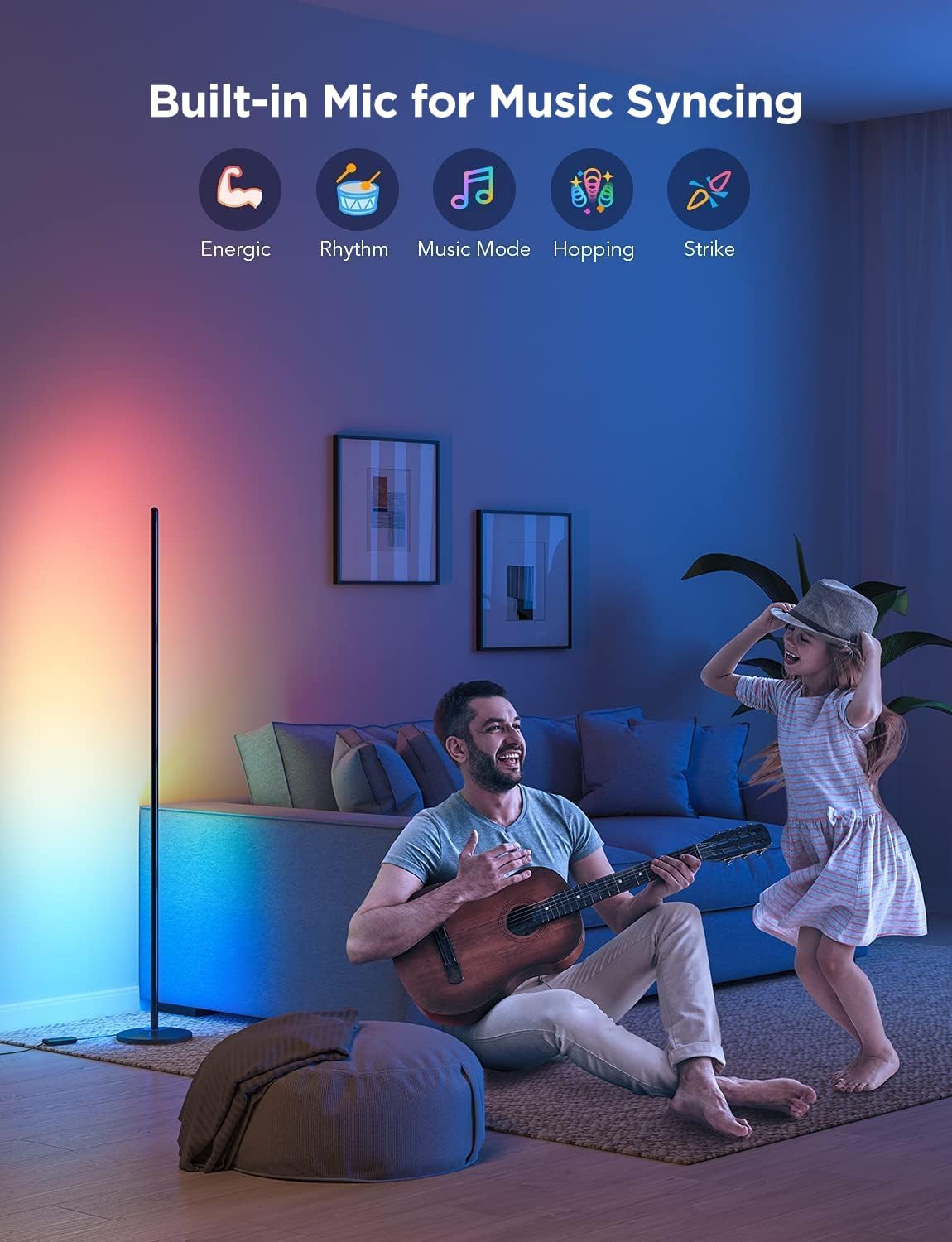 Govee RGBIC Floor Lamp Basic 2-Pack, Standing Lamp for Bedroom Living Room | Compatible with Matter and Alexa, 1000lm LED Modern Smart Corner Lamp with APP Control, Color Changing and Music Sync, Black