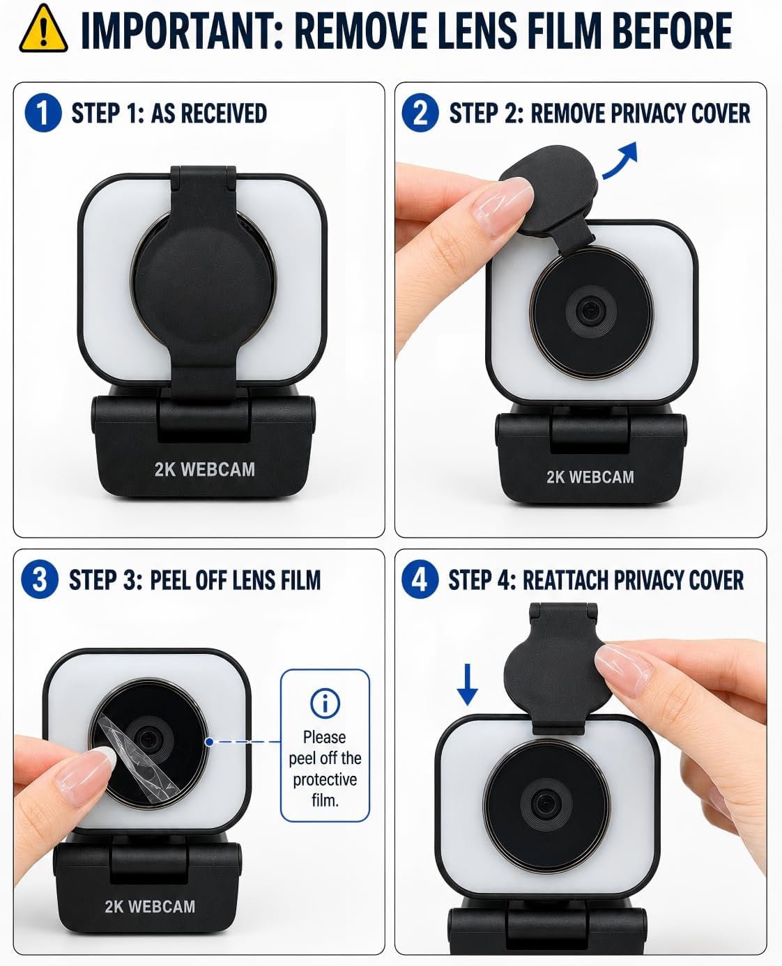 Atatat 2K Webcam for PC with Light, Microphone, Privacy Cover | Autofocus Web Camera for Desktop/Laptop/Monitor/Mac, Computer Camera for Zoom/Skype/Teams/Video Calling/Meeting