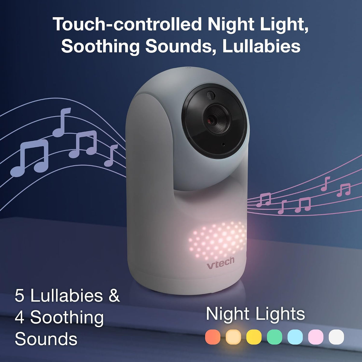 VTech Baby Monitor No WiFi, 2 Cameras, 7" Split IPS Screen, 5000mAh 12Hr Battery, 360° Pan Tilt Zoom, Night Vision, Night Light| Advanced Max Twin Blue